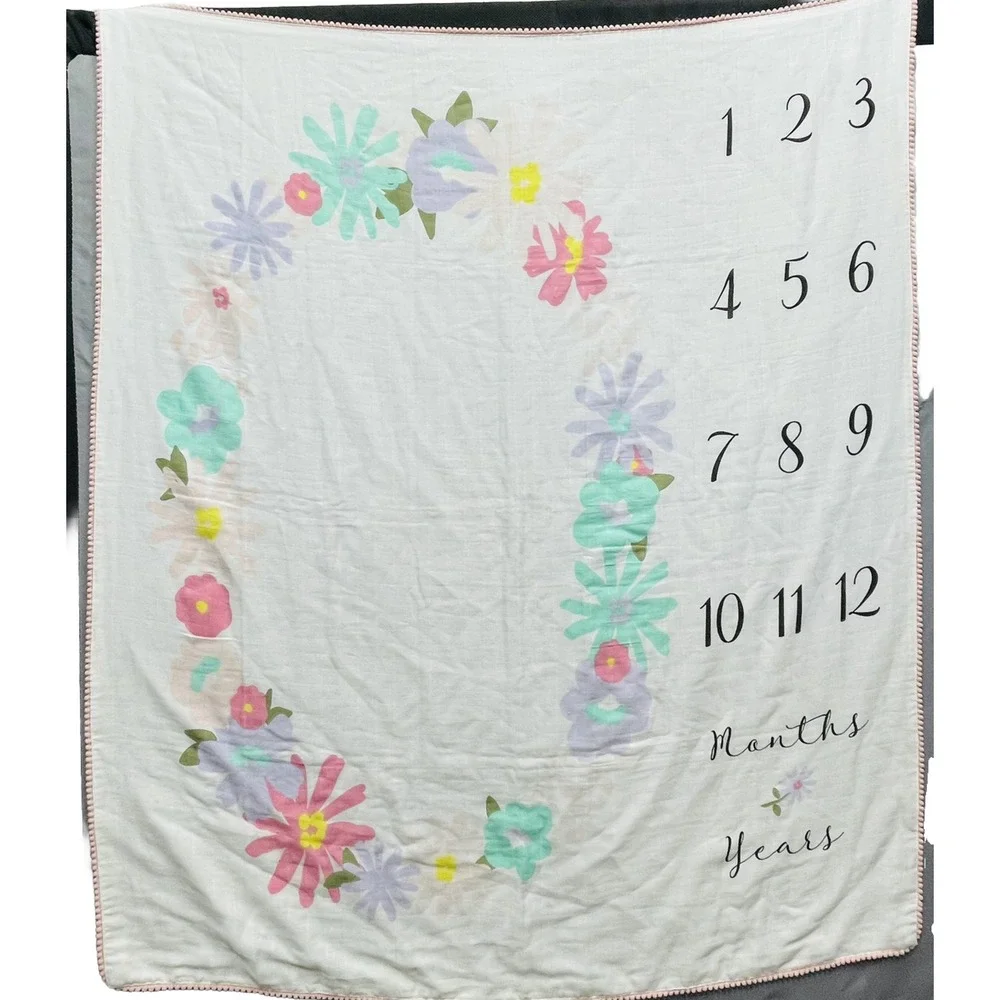 Okie Dokie Girl Milestone‎ Blanket First Year Pink Floral Flowers